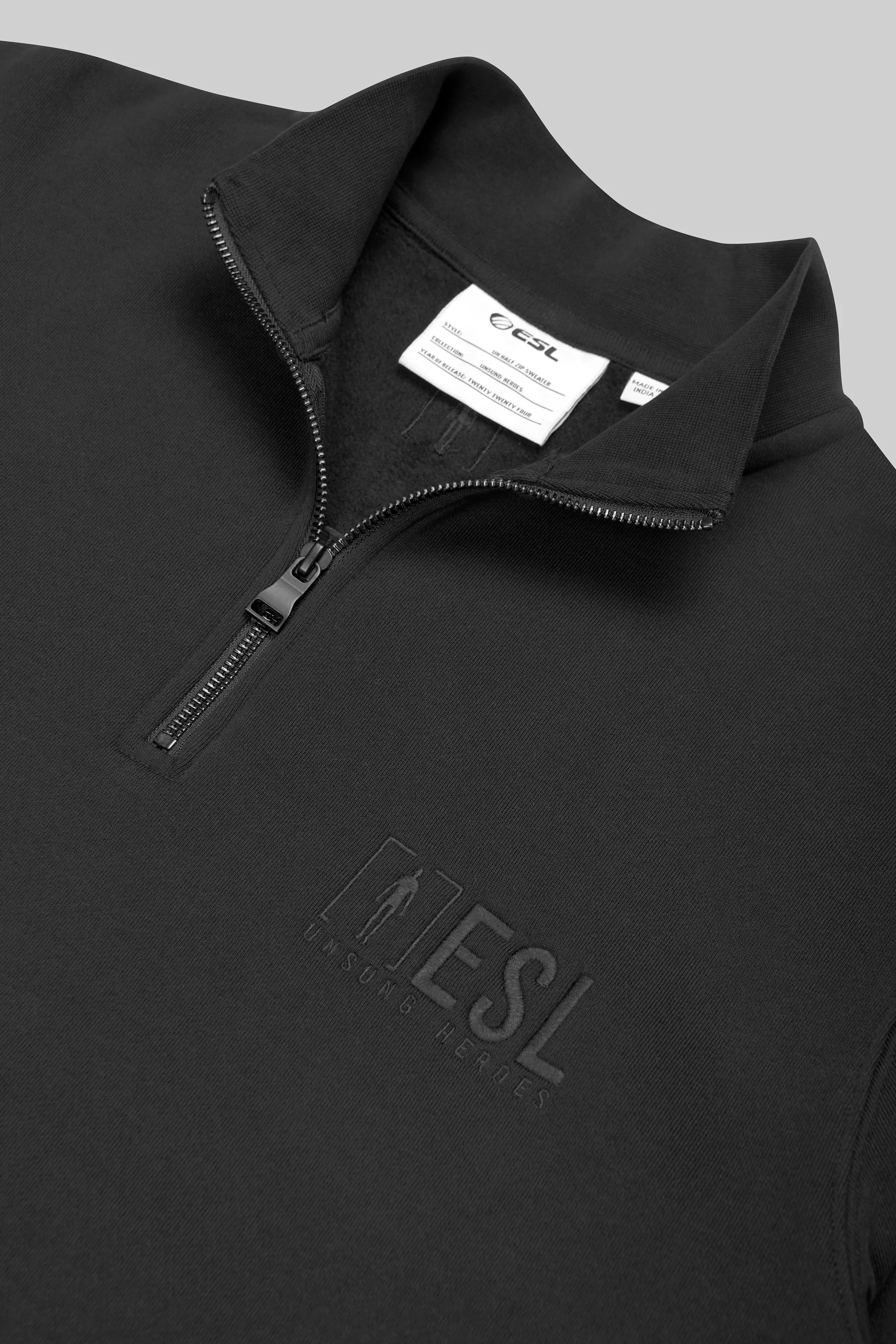 ESL Unsung Heroes Half Zip Sweater Black - Image 3
