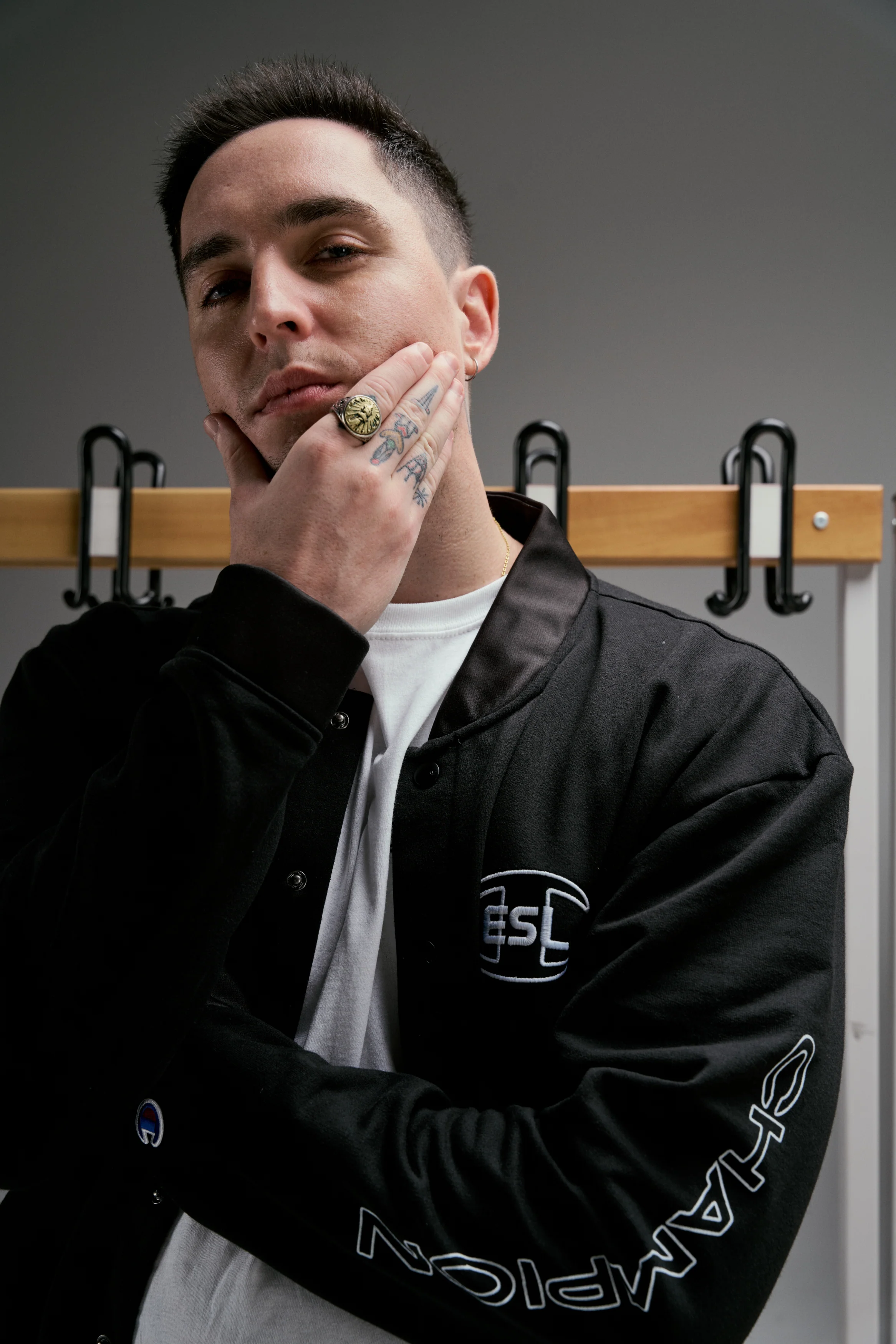 ESL x Champion Letterman Jacket Black - Image 7